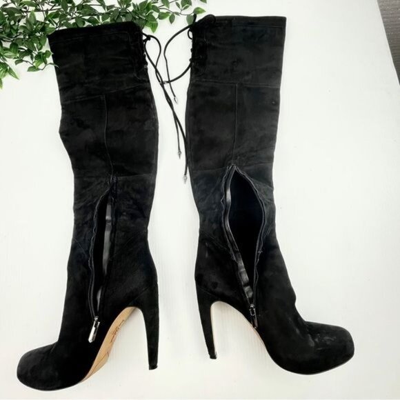 SAM EDELMAN Kayla Over the Knee heeled Suede Black Boot 8 - Picture 3 of 10